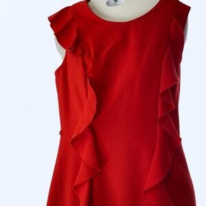 Calvin Klein Red sleeveless ruffle detail MIDI dress 4